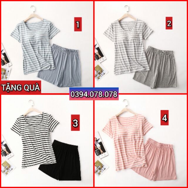 - Bộ ngủ cotton kẻ đùi có bra hàng cao cấp