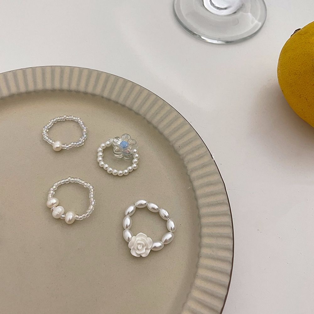 Set 2 nhẫn đeo ngón tay co giãn đính ngọc trai nhân tạo thời trang cổ điển cho nữ