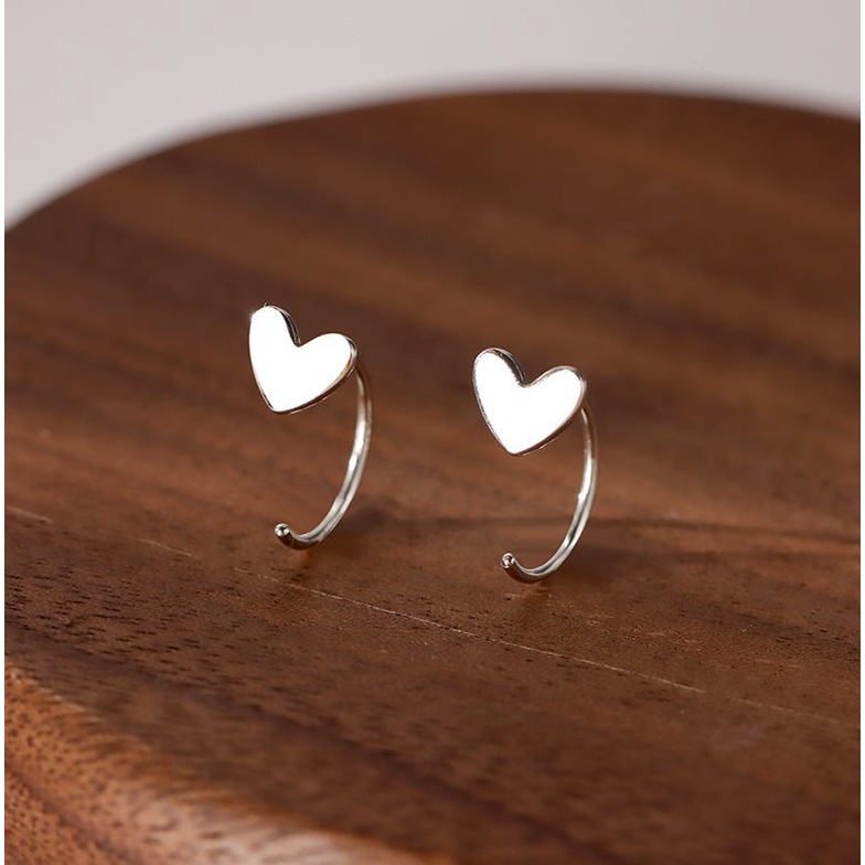 Khuyên Tai Dạng Móc Mạ Bạc 925 Hình Trái Tim Đơn Giản Thời Trang Cho Nữ