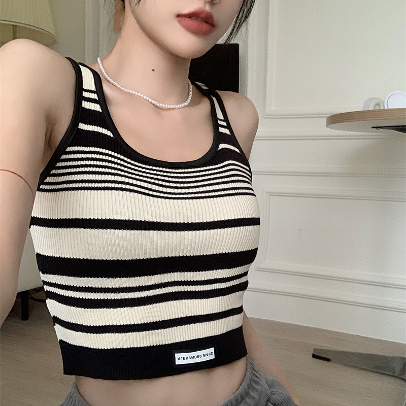 Áo Croptop Kẻ Sọc Màu Sắc Tương Phản Phong Cách Cổ Điển Thời Trang Quyến Rũ Cho Nữ