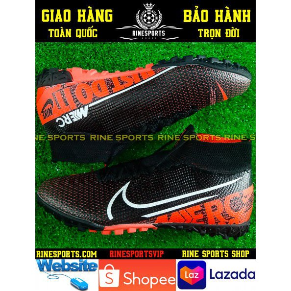 ✻(HÀNG THAILAND) GIÀY BÓNG ĐÁ SÂN CỎ NHÂN TẠO Mercurial Vapor 13 pro đen cam cổ cao.TF.CAM KẾT Y HÌNH-CAM HÀNG