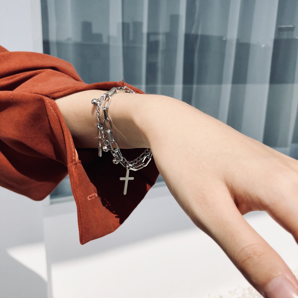 Vòng Tay Thép Titan Mặt Thánh Giá B683 Phong Cách Độc Đáo