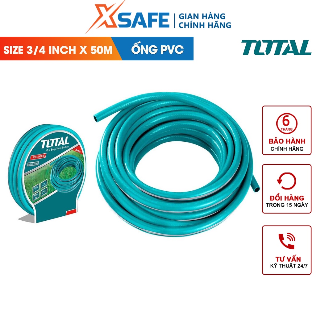 Ống nước PVC TOTAL THPH50341 3/4 inchx50M đường kính 16mm chịu áp lực 300PSI gọn nhẹ, chống gập gãy - chính hãng