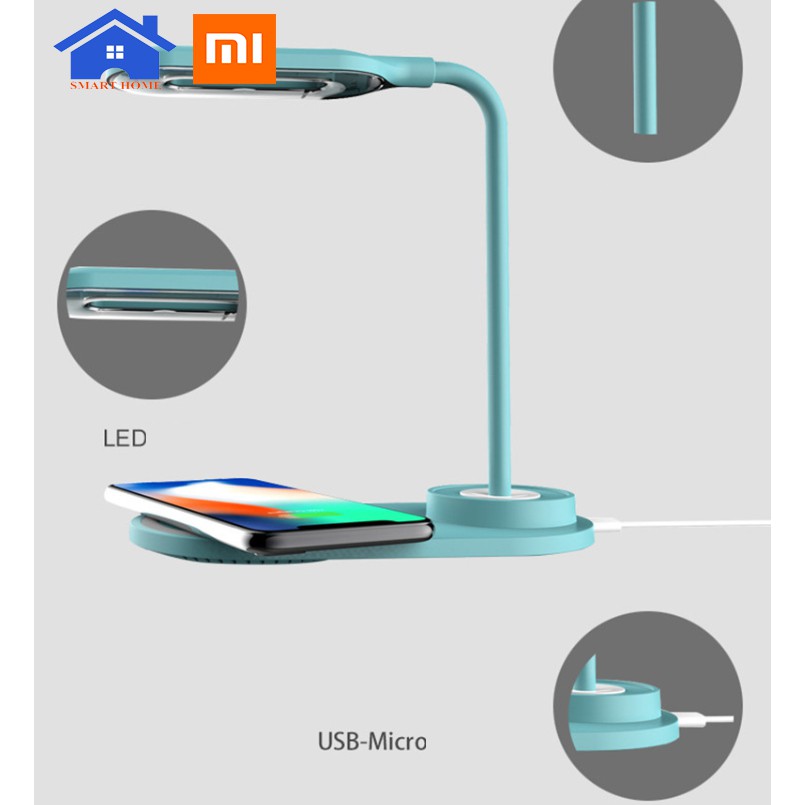 Đèn LED Cảm Ứng Xiaomi+ Đế Sạc Nhanh Không Dây - Đèn LED Để Bàn Kiêm Đế Sạc Không Dây Cho Điện Thoại