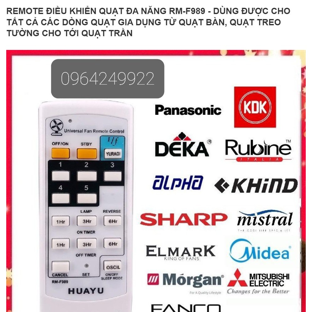 {HOT HOT}Điều khiển quạt đa năng RM-F989 cho tất cả dòng quạt bàn quạt treo tường quạt trần