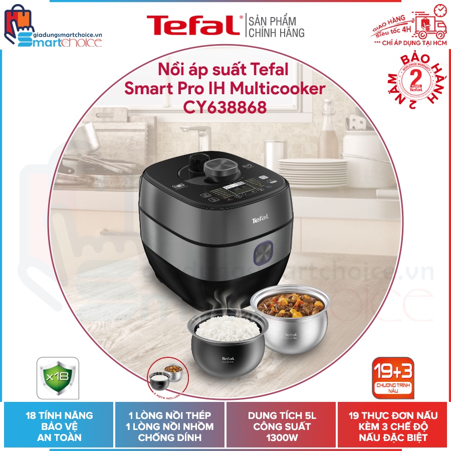 Nồi áp suất Tefal Smart Pro IH Multicooker CY638868 - 1300W, 5L