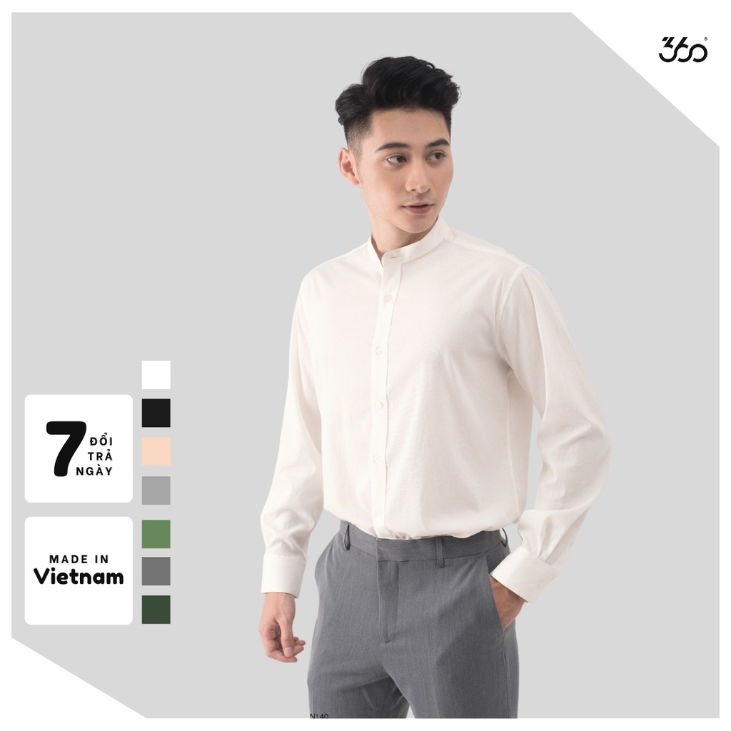 Sơ mi nam Hàn Quốc cổ tàu chính hãng 360 Boutique chất liệu đũi xước - STDOL001