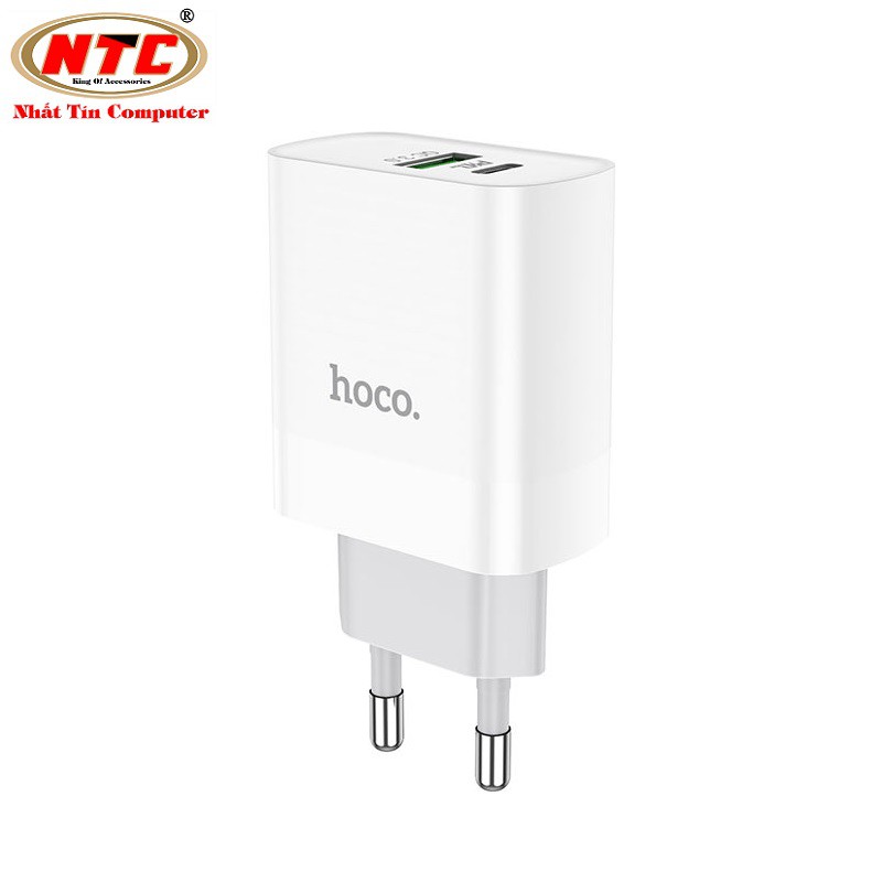 Cốc sạc 2 cổng Hoco C80A USB QC3.0 và Type-C PD20W (Trắng) - Hàng chính hãng