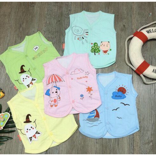 Áo gile cotton 2 lớp in hình cho bé sơ sinh