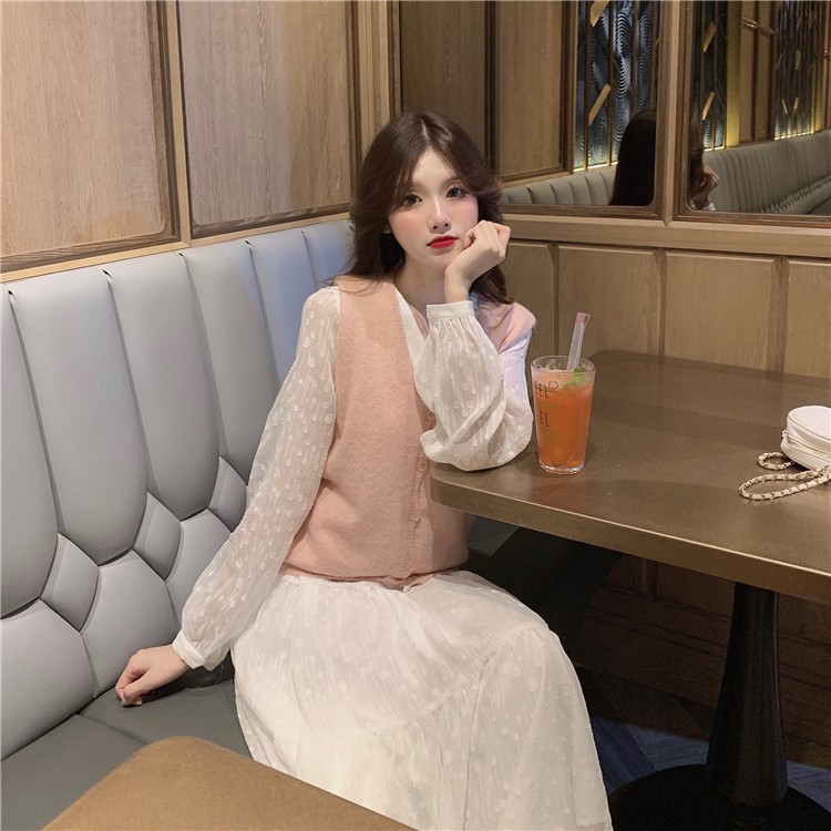 Order_Set váy trắng công chúa+ áo gile