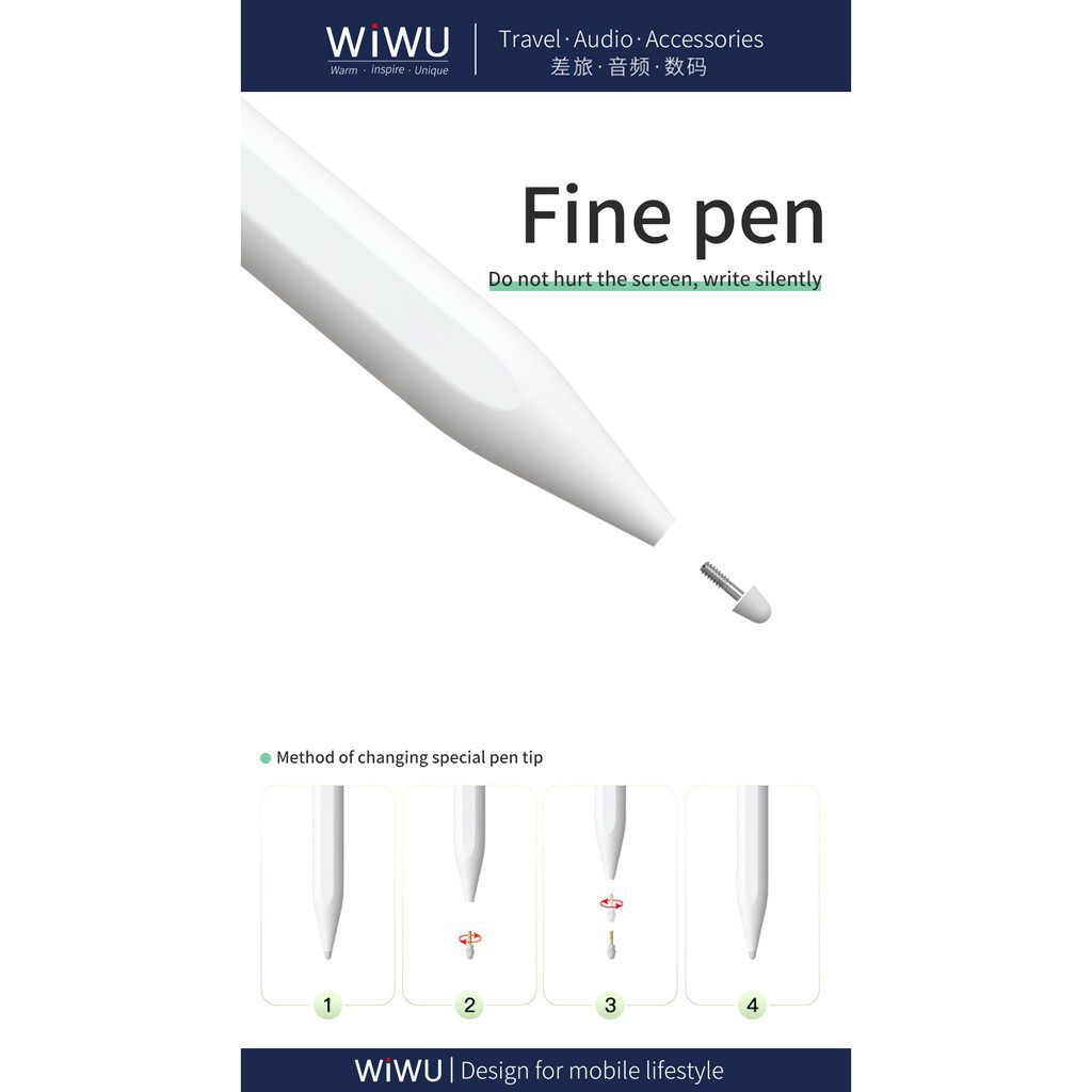 Bút Cảm Ứng WiWu Pencil Pro Cho iPad Viết Vẽ Nghiêng Hơn 60 Độ, Chống Tì Tay Như Apple Pencil, Hút Nam Châm