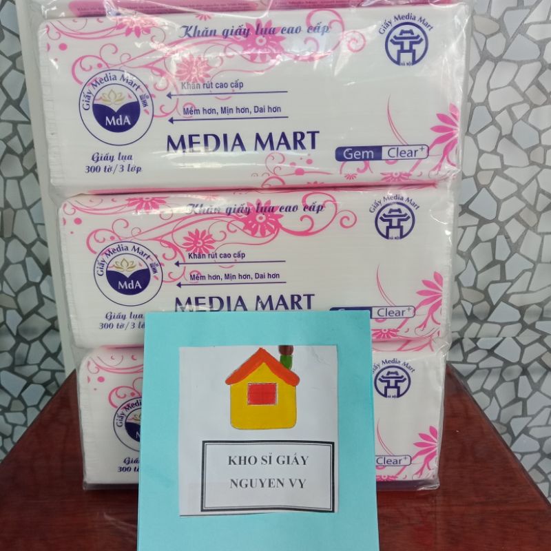  COMBO 10 gói khăn giấy rút đa năng MEDIA MART 3 lớp loại tốt, 300 tờ.