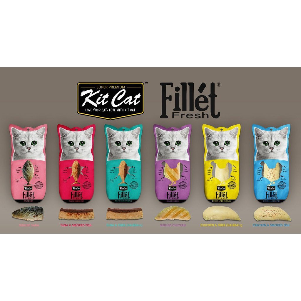 Bánh thưởng cho mèo thịt gà và cá nguyên miếng Kit Cat Fillet Fresh 30g