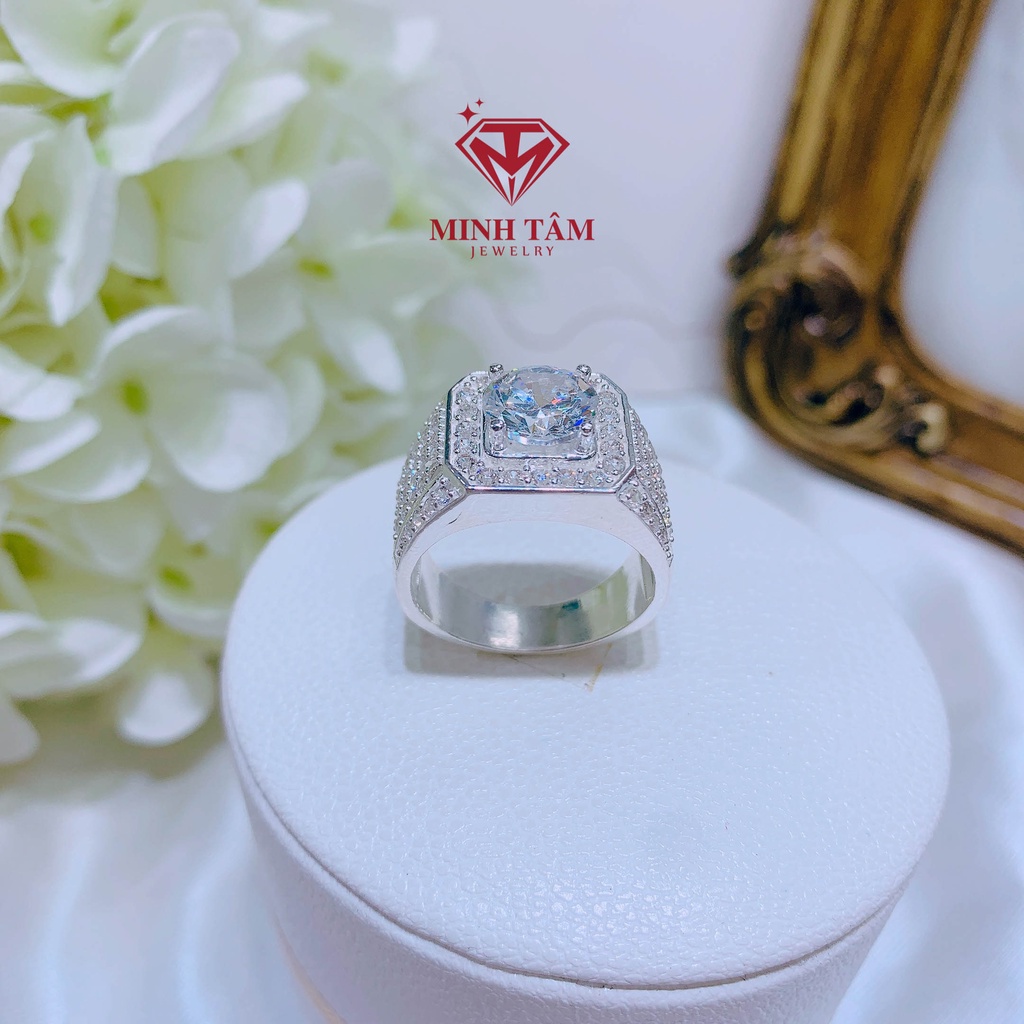 Nhẫn bạc nam full nửa hàng đá ổ 6 ly chất liệu bạc ta Minh Tâm Jewelry