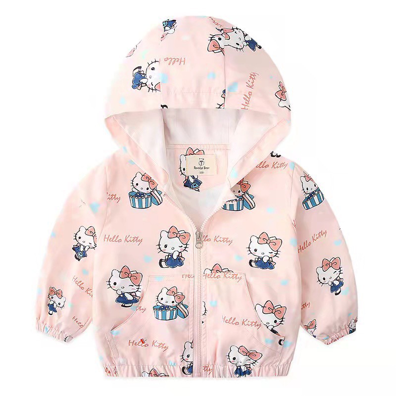 Áo gió bé gái 2-7 tuổi 2 lớp in hình xuất Hàn, Áo khoác gió cho bé bên trong lót cotton hàng Quảng Châu cao