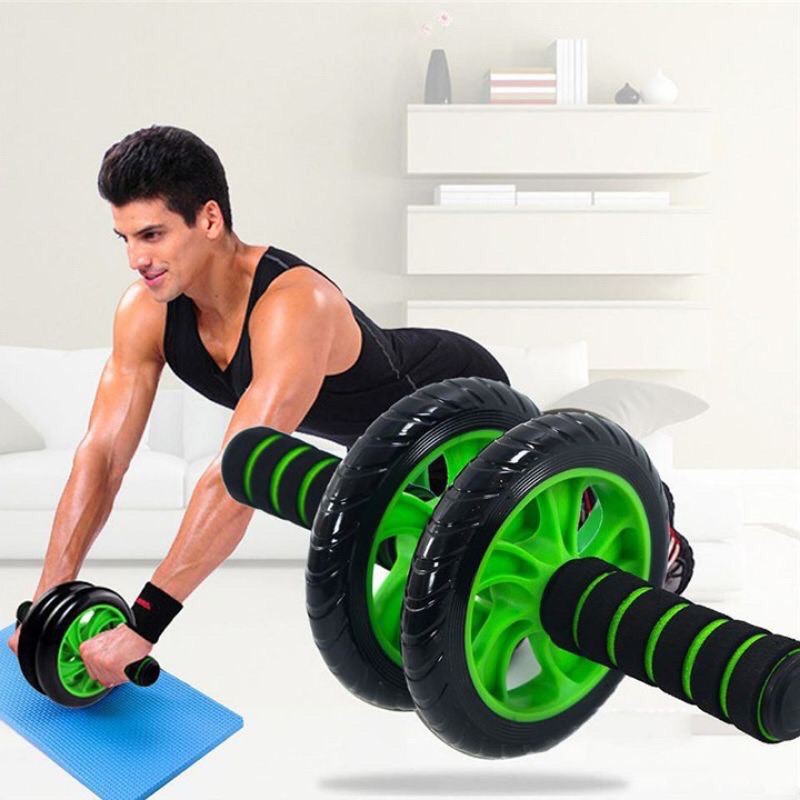 Con lăn tập cơ bụng 2 bánh cao cấp, máy tập cơ bụng con lăn tập gym tại nhà đa năng kèm thảm lót gối