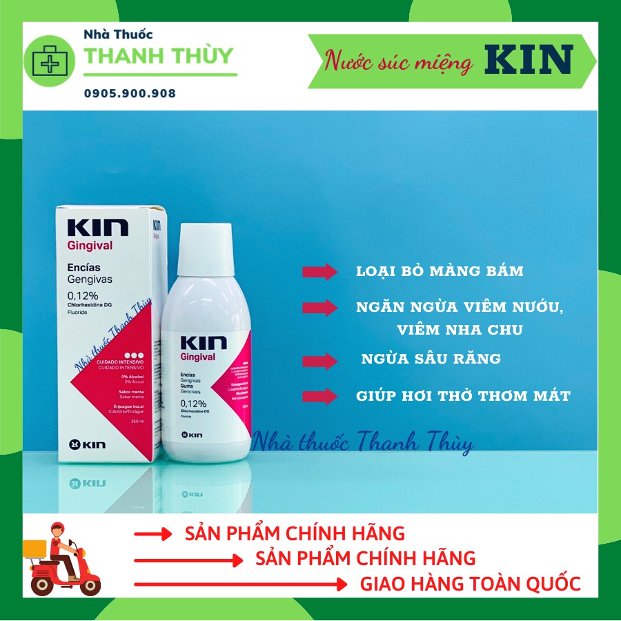 𝗠𝗔𝗗𝗘 𝗜𝗡 𝗦𝗣𝗔𝗜𝗡 Nước Súc Miệng KIN GINGIVAL [Chai 250ml] - Sát Khuẩn Miệng Họng Ngăn Ngừa Viêm Nướu, Sâu Răng, Mảng Bám