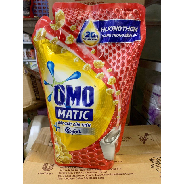 Nước giặt OMO Matic Comfort tinh dầu thơm cho máy giặt cửa trên 1 gói 2,3kg
