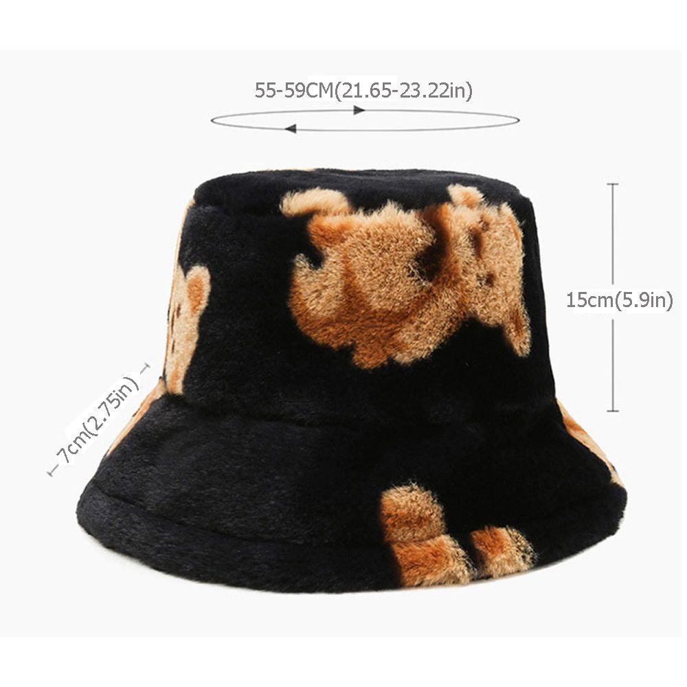 Mũ bucket lông cừu giữ ấm mùa thu đông hình gấu dễ thương cho nam nữ MIHAN1