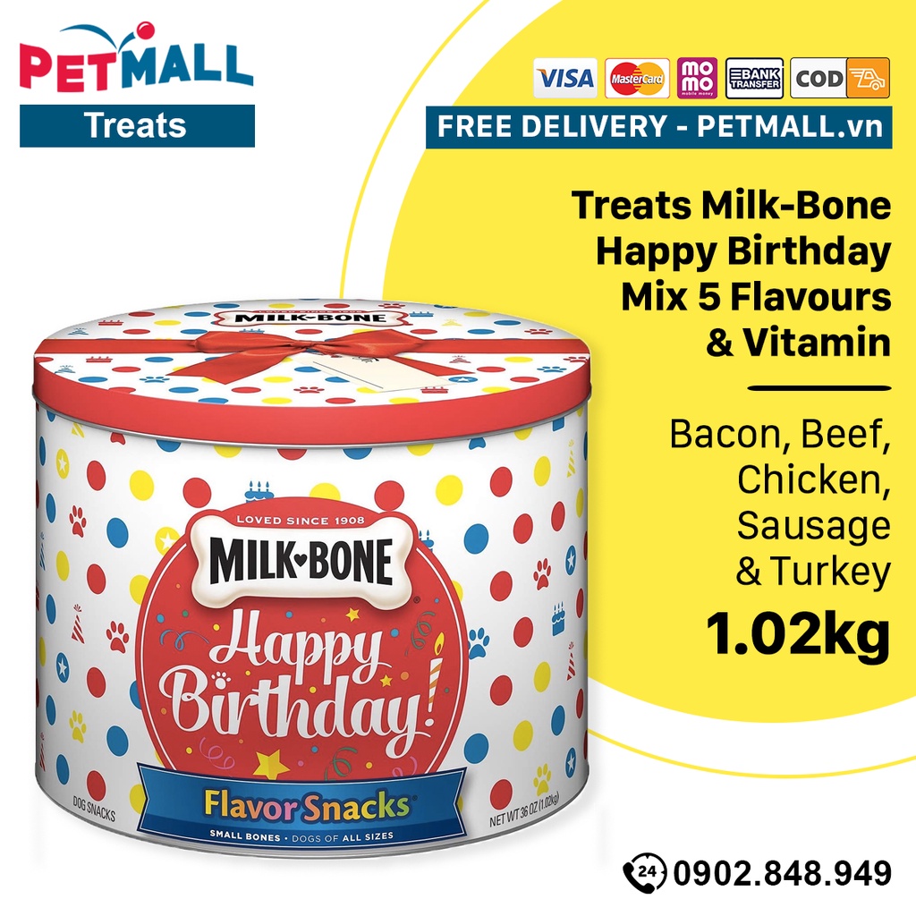Treats Milk-Bone Happy Birthday Mix 5 Flavours & Vitamin 1.02kg - Bacon thumbnail