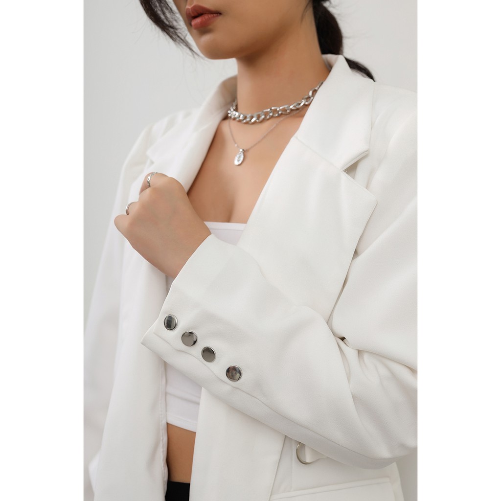 Áo blazer nữ Aura Blazer màu trắng dáng dài chất liệu dày dặn - Uni By Heart