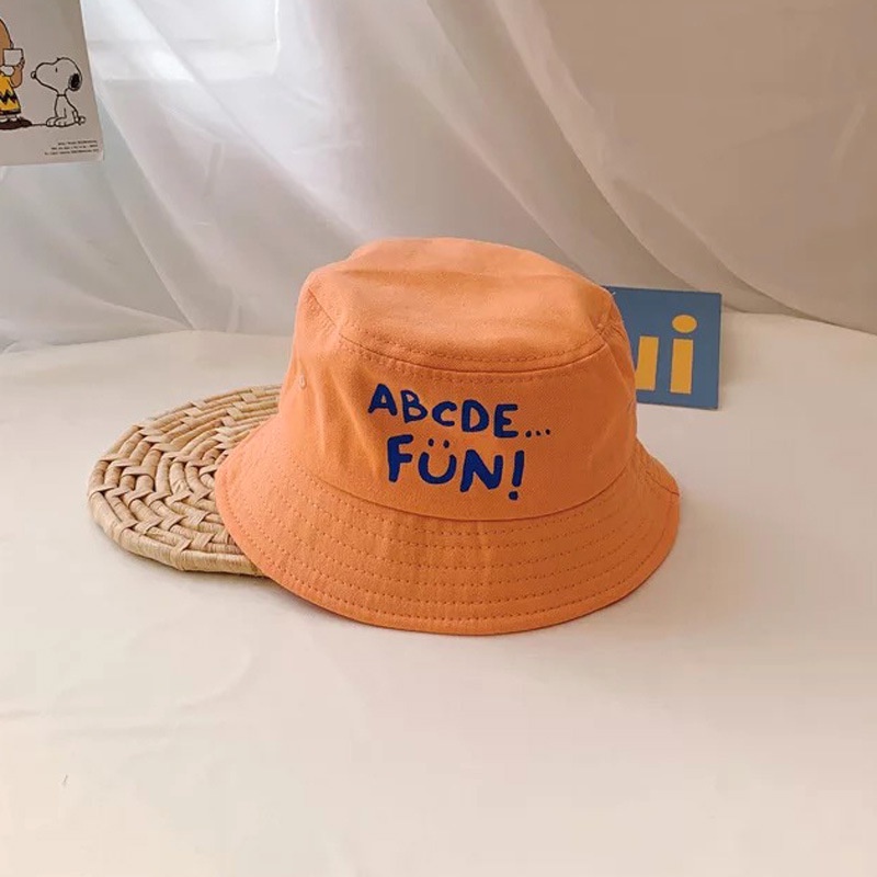 Ready Stock Fisherman Hat ABCDE FUN Print Kids Bucket Hat Outdoor Sunscreen Baby Sun Hat
