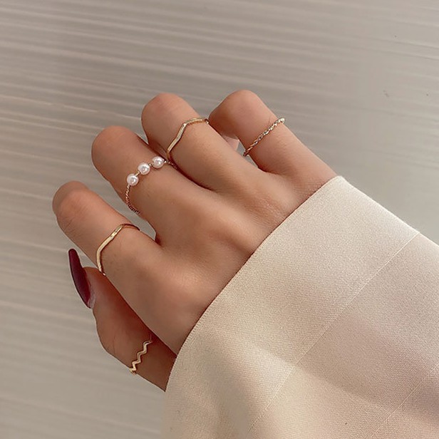 Sét 5 nhẫn phong cách Hàn Quốc thanh lịch tinh tế