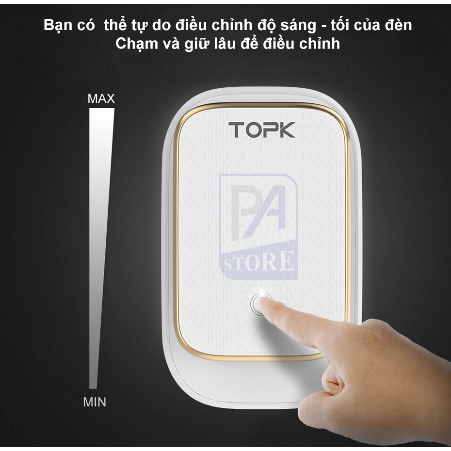 Củ Sạc Điện Thoại TOPK - 4 Cổng USB – Tích Hợp Đèn Ngủ Cảm Ứng
