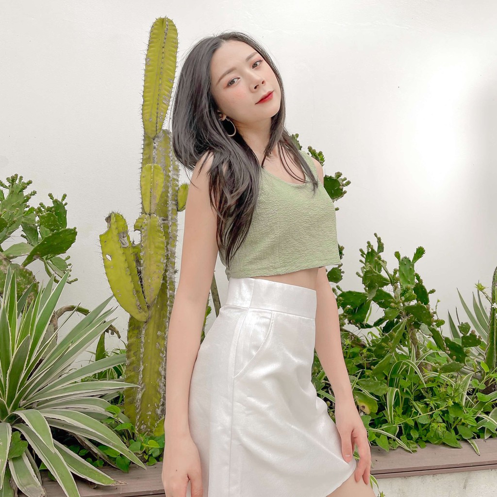 Áo Croptop nữ ba lỗ dáng rộng, thiết kế T-ju, freesize, tone màu pastel, chất đũi linen, trẻ trung (áo hoa nhỏ xinh)