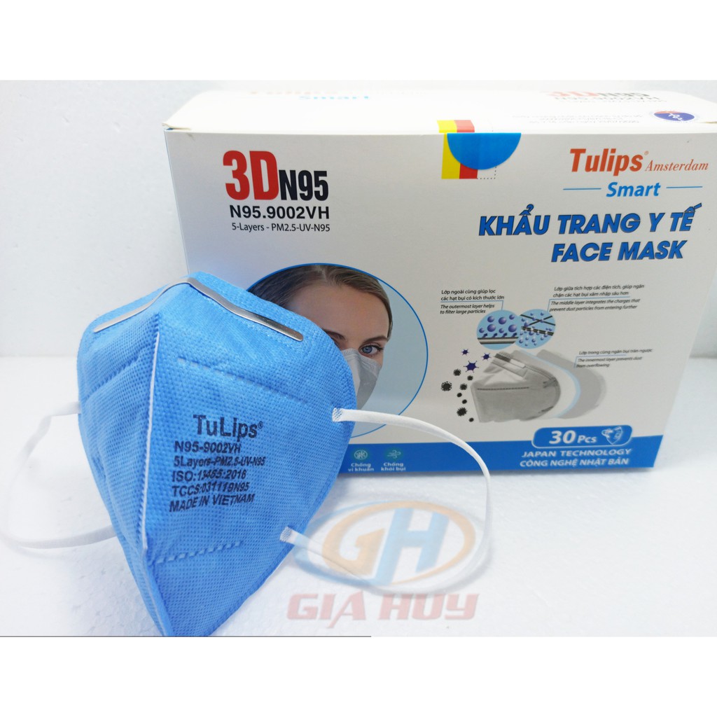 (Chính Hãng) Khẩu Trang Tulips 3D N95 Lọc Bụi PM2.5 siêu Mịn - 9002VH | WebRaoVat - webraovat.net.vn