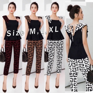 Kèm hình thật-Set nguyên bộ quần lửng áo peplum phối họa tiết xinh xắn