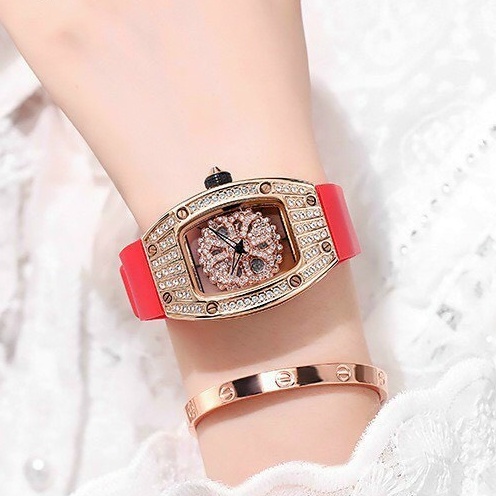 Đồng hồ Meriots ovan Gogu, đồng hồ nữ mặt vuông đính đá - mặt xoay sang trọng dây silicon bền đẹp bảo hành 12 tháng