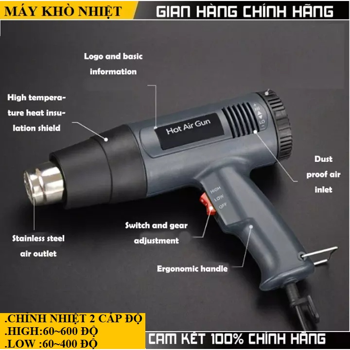 Máy khò hơi nóng Talon 2000w CHÍNH HÃNG Công Ty , bảo hành 3 tháng, khò nhiệt, bọc màng co giỏ quà tết, dán decal