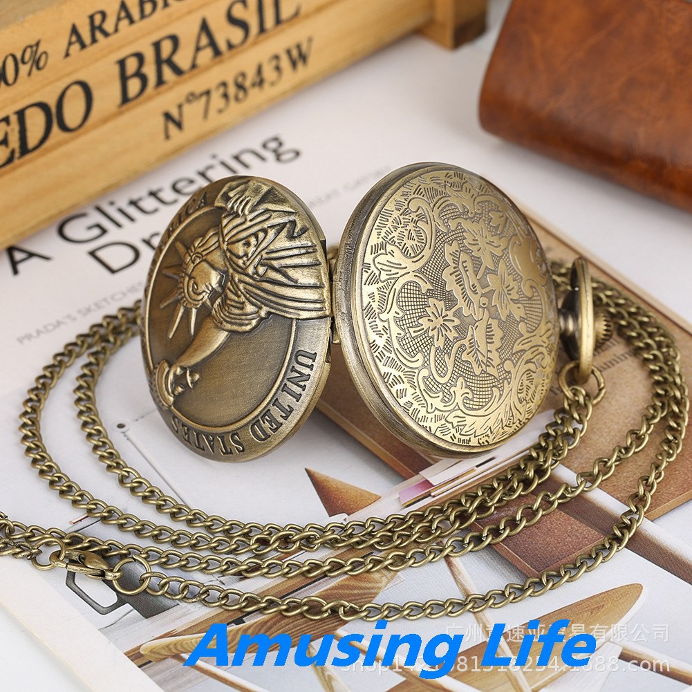 Quartz Pocket Watch Retro Cổ Điển Lớn Thạch Anh Đồng Hồ Bỏ Túi Hy Lạp Cổ Đại Gió Tượng Nữ Thần Tự Do Như Đồng Hồ Bỏ Túi