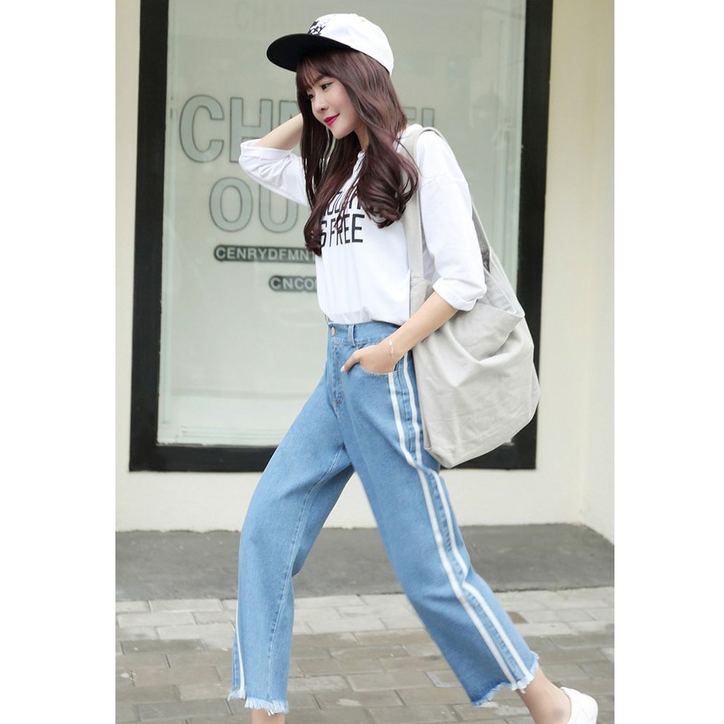 Quần Jeans Nữ Ống Suông Kẻ Sọc Quảng Châu