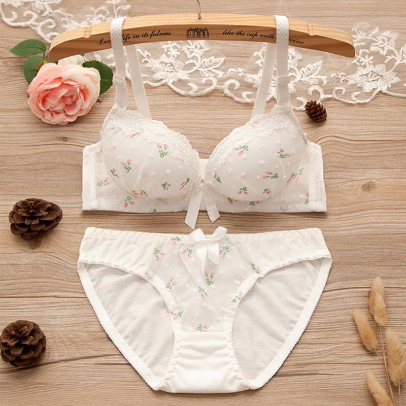 Set nội y nữ bằng cotton phối ren và nơ thoải mái