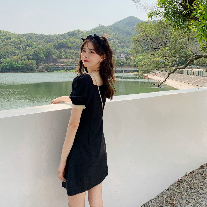 Đầm SUXI ngắn tay lưng cao phong cách Pháp thời trang mùa hè dành cho nữ