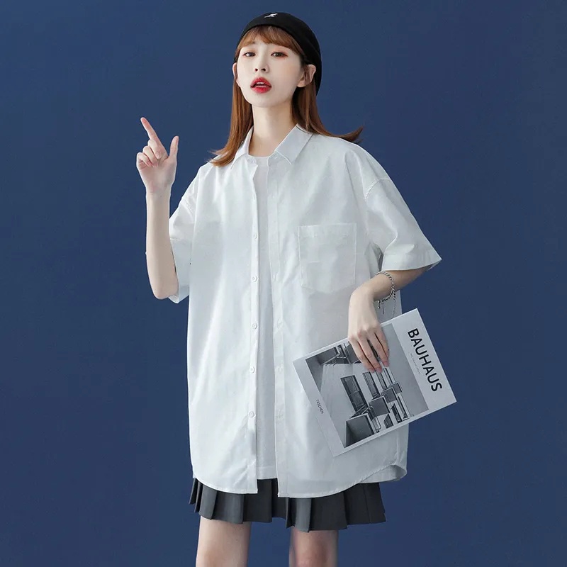 NRVP Áo sơ mi tay ngắn dáng rộng thời trang Hàn Quốc 2022 dành cho nữ