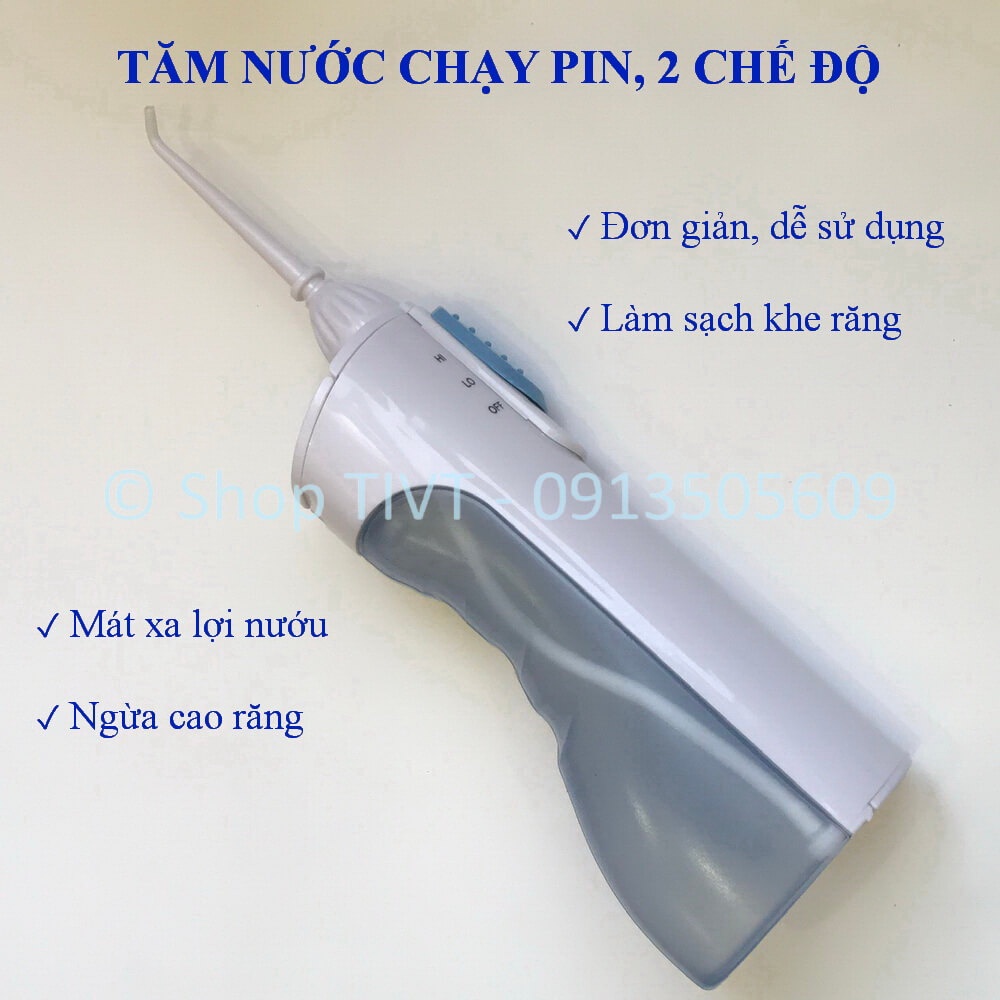 Tăm nước điện đơn giản 2 chế độ, lắp 2 pin AA, dễ sử dụng, làm sạch kẽ răng, mát xa lợi, chống hình thành mảng bám-TIVT