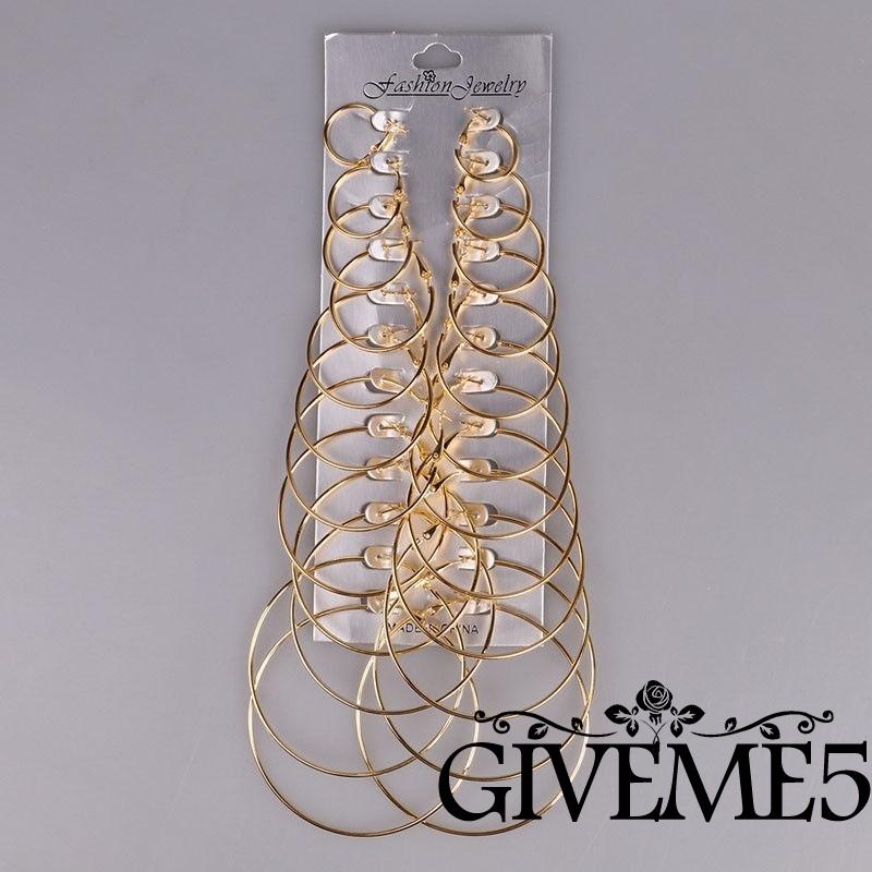 Set 12 đôi bông tai nữ thời trang hình tròn nhiều kích cỡ