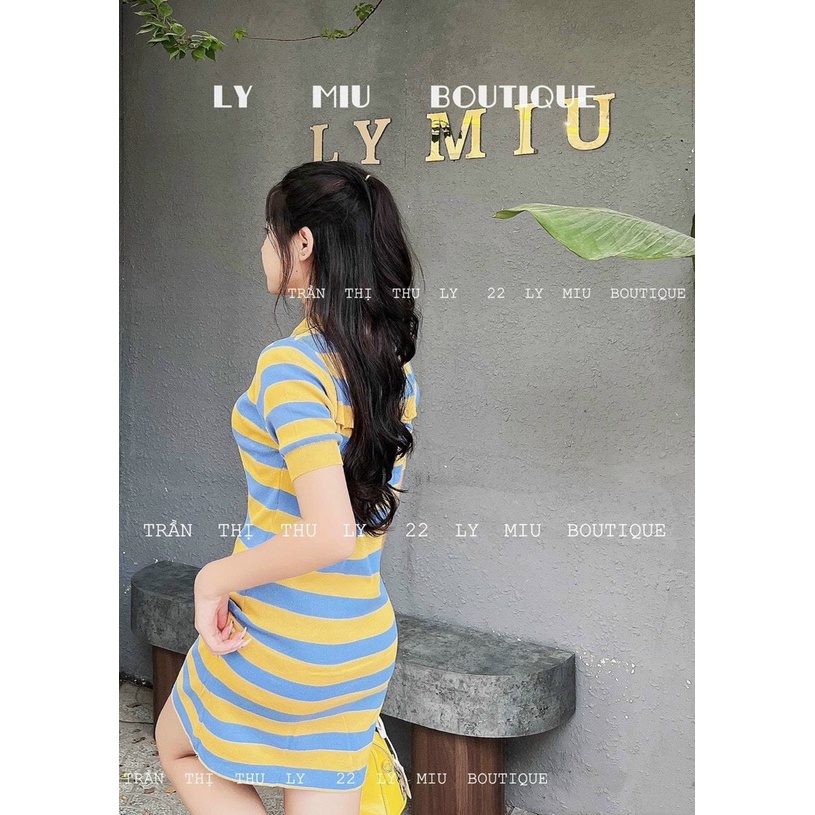 VÁY LEN CỔ POLO PHỐI KẺ SỌC DÁNG NGẮN, DẦM SUÔNG CHẤT LEN MONGTOGHI CHUẨN HÀNG QUẢNG CHÂU