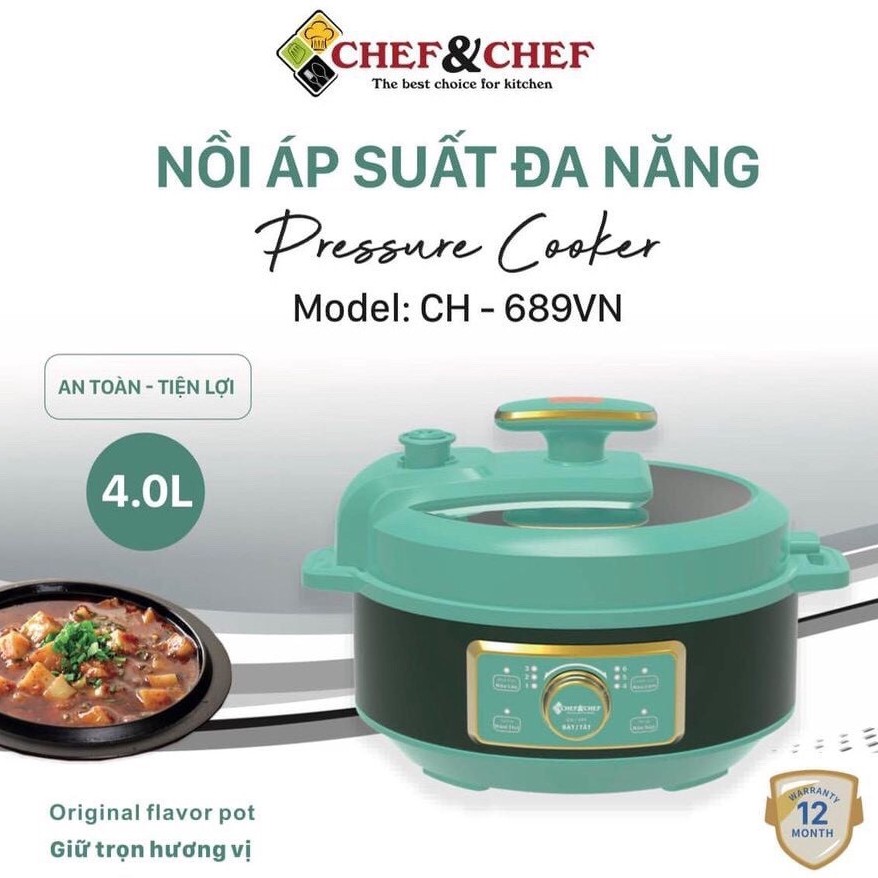 🌟BẢO HÀNH 12 THÁNG🌟 Nồi áp suất điện đa năng 4L - Chef&Chef