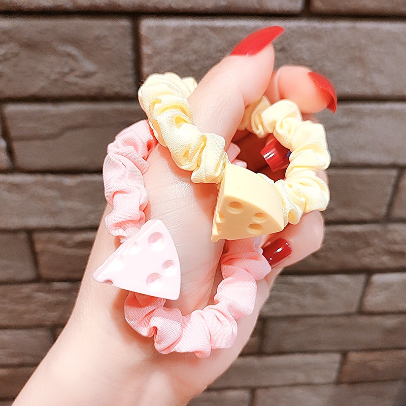 Dây Buộc Tóc Co Giãn Tốt Màu Vàng Họa Tiết Phô Mai Dễ Thương Cho Bé