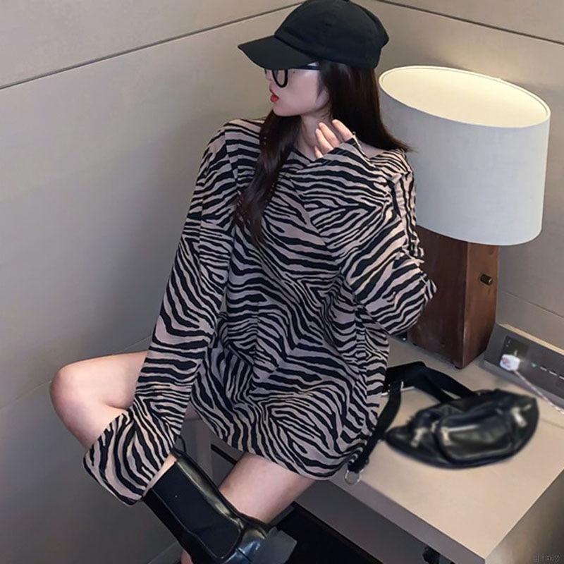 Áo Thun Dài Tay Dáng Rộng Kẻ Sọc Kiểu Retro Hàn Quốc Dễ Phối Đồ