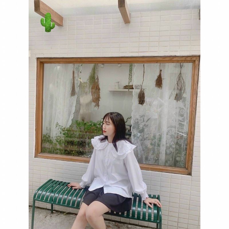 Áo sơ mi viền bèo CỔ SEN CAO CẤP Phôm rộng_UN