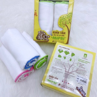 Hộp 2 khăn xô tắm 100% cotton mipbi 4 lớp - 6 lớp