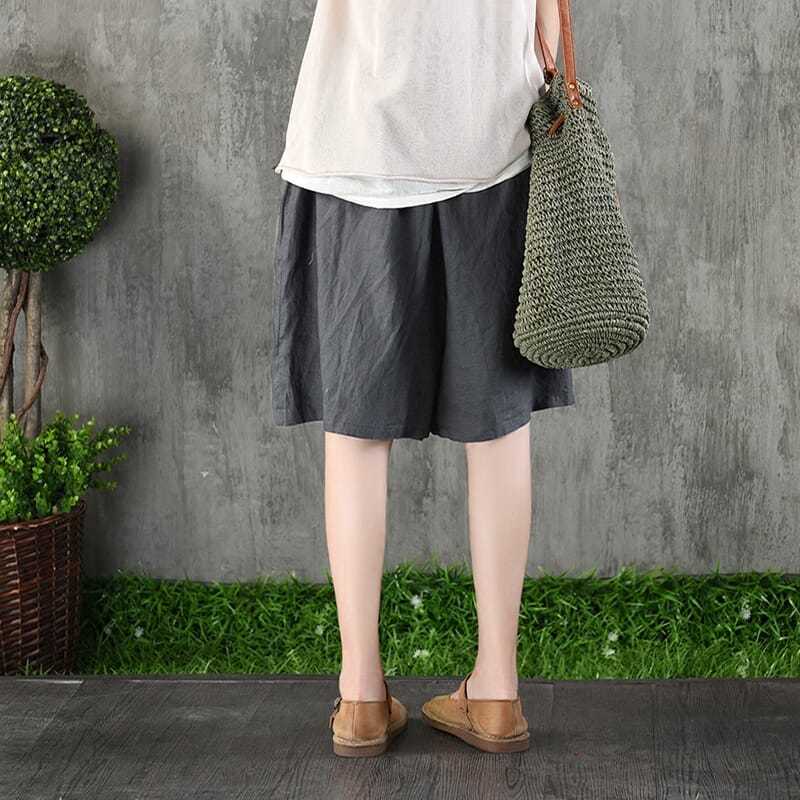 Quần Short cotton Lanh Ống Rộng Thêu Họa Tiết Nghệ Thuật Cổ Điển Mẫu Mới Năm 2021 Thời Trang Cho Nữ