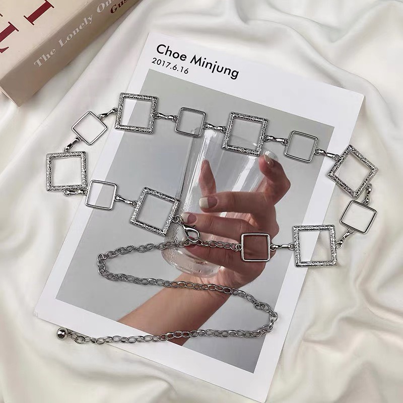 [ New] Chuỗi phụ kiện trang trí thắt lưng váy nữ Đai xích 2 màu ô vuông đơn giản cá tính