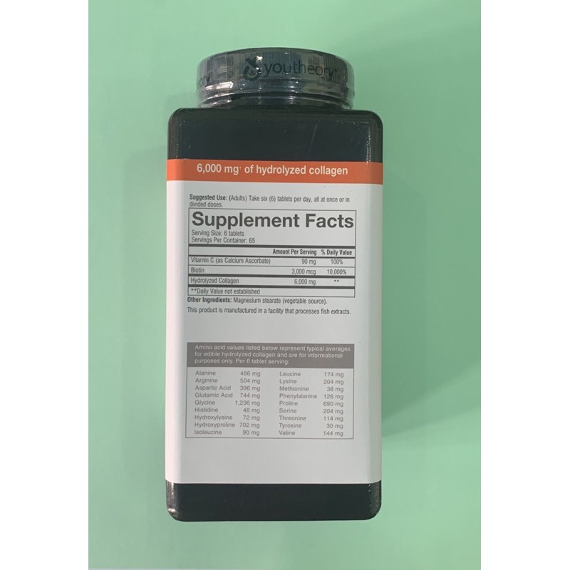 Viên Uống Collagen Youtheory + Biotin , Skin, Hair & Nail Formula 6000mg  - Hộp 390 viên | Thế Giới Skin Care