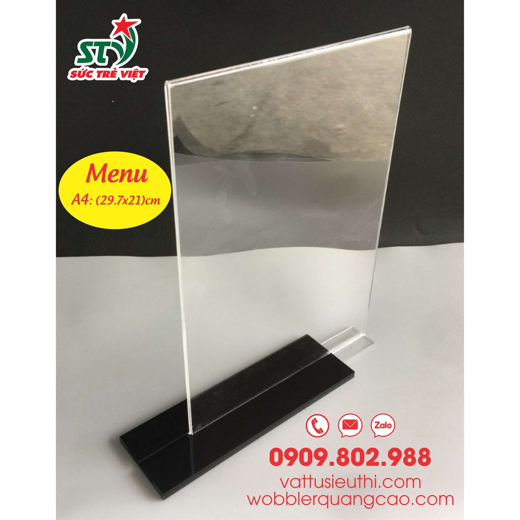 Menu mica A4 dùng để cài bảng giá, menu nhà hàng hàng, mica cài bảng thông tin trong suốt